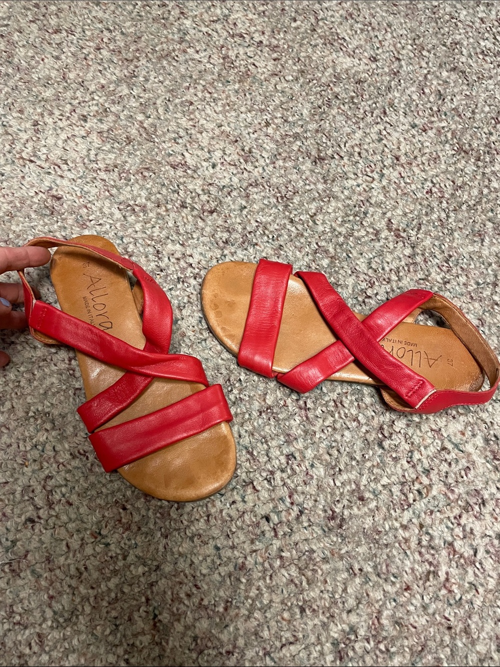 Allora Italian made Red Cross-Strap Women’s Leather Sandals